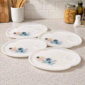 Vintage 70s Lot of 4 Federal Milk Glass Atomic Leaf Mid Century Luncheon Plates